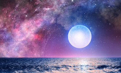 Wall Mural - full moon in night starry sky