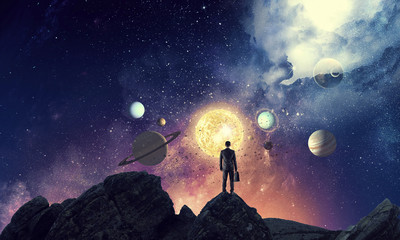 Wall Mural - businessman and cosmos concept