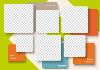 Wall Mural - Template for photo collage in modern style. Frames for clipping masks is in the vector file. Template for a photo album with square shapes frames