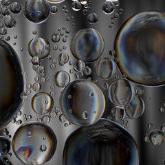 Poster - 3d render abstract background with glass bubbles. Clear beautiful Water drops refractive background.