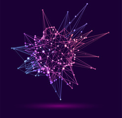 Poster - Chaotic 3d wireframe abstract shape, glowing lines and dots, eps10 vector