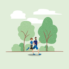 Wall Mural - young couple running on the park