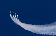Sweeping Jets Into The Blue Sky With Smoke Trail