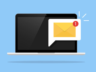 Fototapete - Email notification concept. New email on the laptop screen. Vector illustration in flat style.