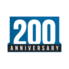 Poster - 200th Anniversary vector icon. Birthday logo template. Greeting card design element. Simple business anniversary emblem. Blue strict style number. Isolated vector illustration on white background.