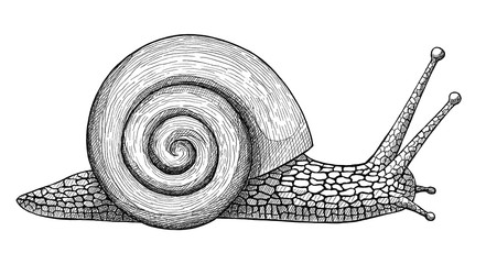 snail, ink hand drawn vintage illustration