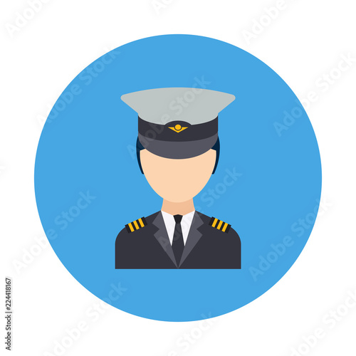 Pilot flat icon isolated on blue background. Simple Pilot symbol in