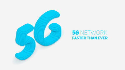 Poster - Vector abstract 5G new wireless internet connection background. Global network high speed network. Sliced 3d 5G symbol on a white background.