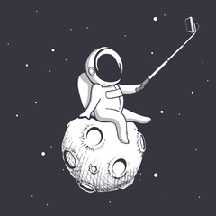 Wall Mural - astronaut make selfie on moon.spaceman photographs himself.vector illustration.prints design