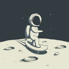 Wall Mural - astronaut rides on skateboard on moon.space vector illustration.prints design