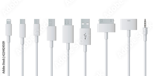 Cuadros en Lienzo Creative vector illustration of cellphone usb charging plugs cable isolated on transparent background