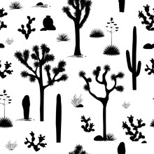 Desert Seamless Pattern With Desert Plants Silhouettes