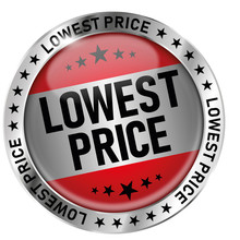 Red Lowest Price Round Glossy Medal Icon Seal Badge