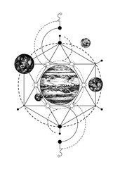 Sacred geometry background with Jupiter