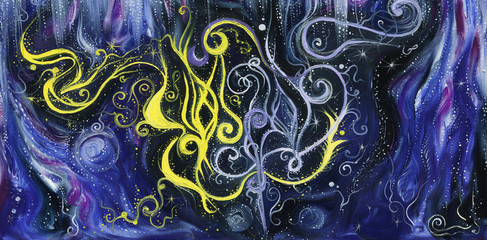 Poster - Abstract artwork. Fairytale pattern in bright colors. Oil Painting.