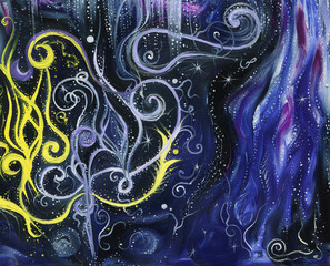 Poster - Abstract artwork. Fairytale pattern in bright colors. Oil Painting.