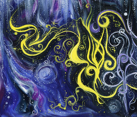 Poster - Abstract artwork. Fairytale pattern in bright colors. Oil Painting.