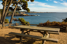 Picnic Table At Overlook On Cliff In Mendocino, California