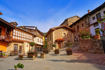 Potes village facades in Cantabria Spain