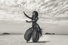 Beautiful Young Stylish Tribal Dancer. Woman In Oriental Costume Dancing Outdoors