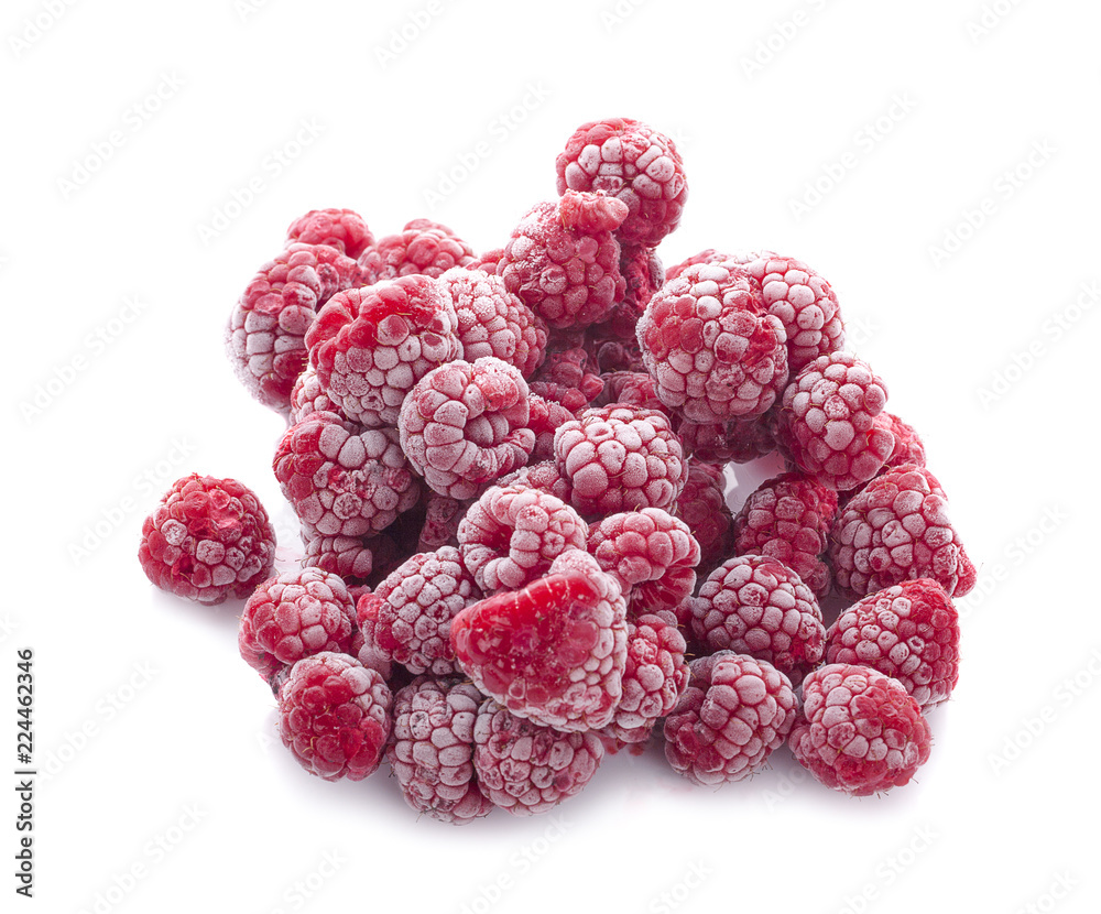 frozen raspberries isolated on white - obrazy, fototapety, plakaty 