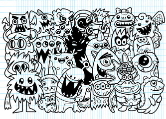 Vector illustration of Doodle cute Monster background ,Hand drawing Doodle