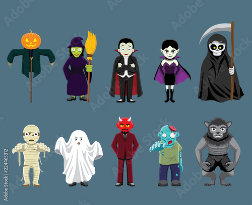 Fotografía Halloween Characters Cartoon Vector Illustration