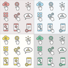 Poster - digital interaction flat line icons for graphic and web design.