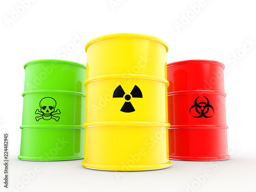 Fotografie, Obraz 3d barrel drums with radiations bio hazard and toxic material symbols