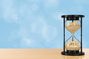 Aufkleber - New 2019 Year Concept. Sand Falling in Hourglass Taking the Shape from 2018 to 2019. 3d Rendering