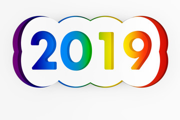 Poster - 2019 Happy New Year Sign Cut from Paper. 3d Rendering
