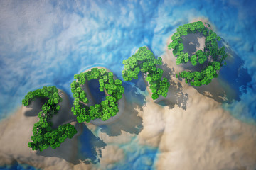 Poster - Tropical Island in Ocean with Trees as 2019 year sign
