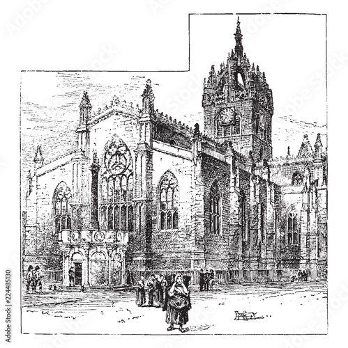 Fotografia, Obraz St. Giles' Cathedral, Edinburgh vintage illustration.