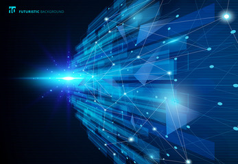 Poster - abstract molecules blue virtual technology concept futuristic digital with linear and polygonal patt