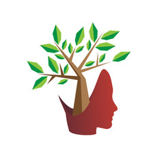 Vector logo tree in human head. Concept of  person ecological, think green