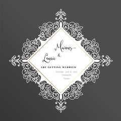 Wall Mural - Wedding Invitation Vintage. Template for laser cutting. Vector illustration.