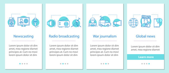 News onboarding mobile app page screen with linear concepts