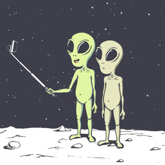 Wall Mural - two aliens make selfie.humanoids photographs himself.vector illustration. space design