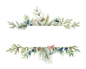 Wall Mural - Watercolor vector Christmas banner with fir branches and place for text.