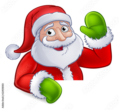 Santa Claus Christmas Cartoon Character Above A Sign Waving Buy This Stock Vector And Explore Similar Vectors At Adobe Stock Adobe Stock