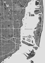 City Map Miami, Monochrome Detailed Plan, Vector Illustration