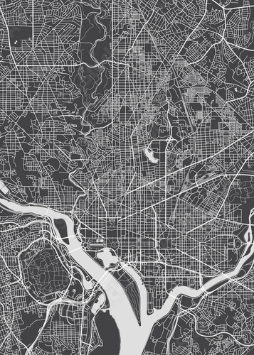 Fotomural City map Washington, monochrome detailed plan, vector illustration