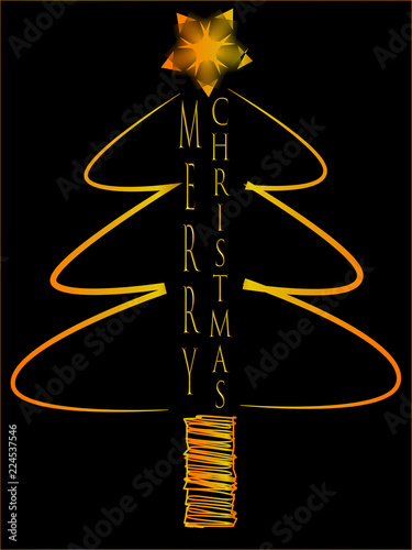 Fotografie, Obraz Ilustración minimalista del árbol de Navidad sobre fondo negro con frase en ingles
