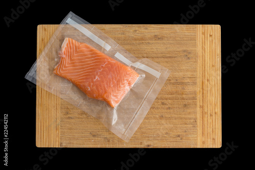 Cuadros en Lienzo Piece of gourmet oceanic salmon vacuum packed