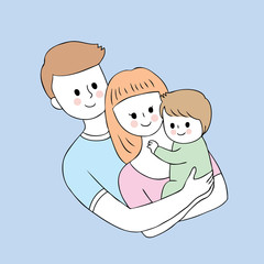 Wall Mural - Cartoon cute parents and baby vector.