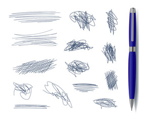 Wall Mural - vetor scribble freehand drawn elements with blue pen isolated.