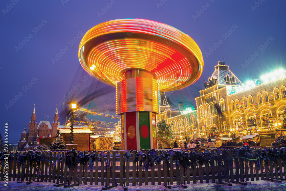 Merry go round carousel, A long exposure of a carnival ride, Christmas ...