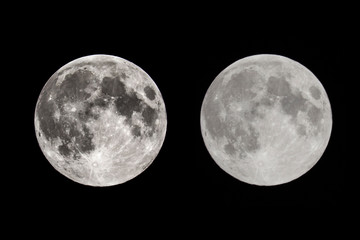 Wall Mural - Full Moon texture lunar sphere with two exposures at night isolated on a black background