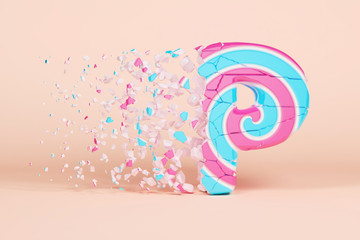 Leinwandbilder - Broken shattered alphabet letter P uppercase. Crushed christmas font made of pink and blue striped lollipop. 3D render.