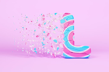 Aufkleber - Broken shattered alphabet letter L uppercase. Crushed christmas font made of pink and blue striped lollipop. 3D render.